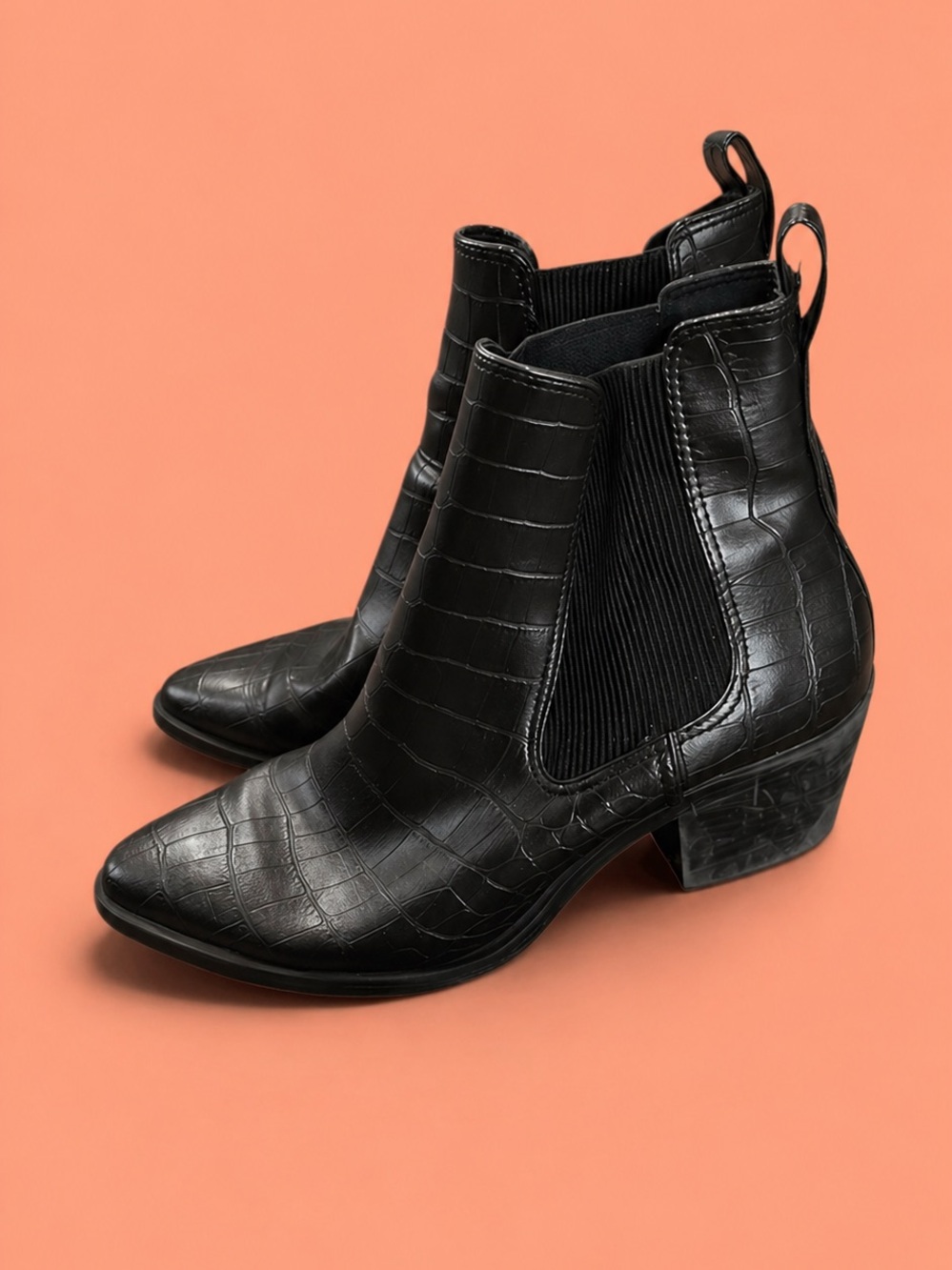Black Croc-Embossed Chelsea Ankle Boots